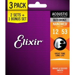 ENCORDADURA ELIXIR PARA GUITARRA ACUSTICA PAQ NANOWEB LIGHT 16539