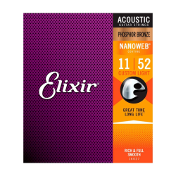 ENCORDADURA ELIXIR PARA GUITARRA ACUSTICA CUSTOM LIGHT 16027